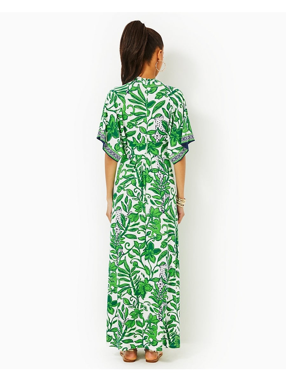 Lilly PulitzerWISTERIA ELBOW SLEEVE V-NECK MAXI DRESS, FIDDLE LEAF GREEN Size 14 - Picture 2 of 3